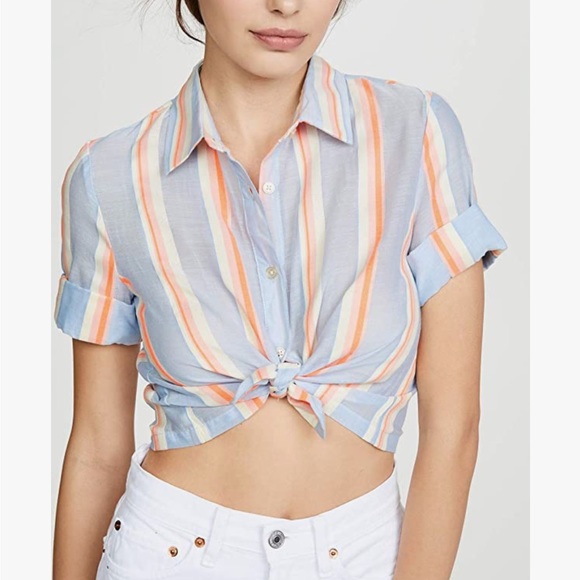 BB DAKOTA Women's Haight Street Cropped Tie Front Top - Picture 2 of 7